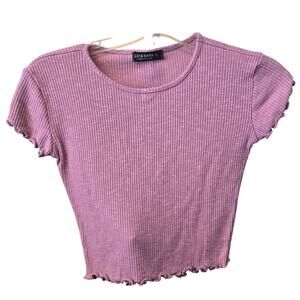 Liz & Sara XS Pink Lettuce Trim Crop Top [0181]